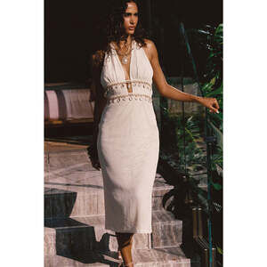 12th Tribe Divine Ivory Shell Embellished Midi Dress Size SS